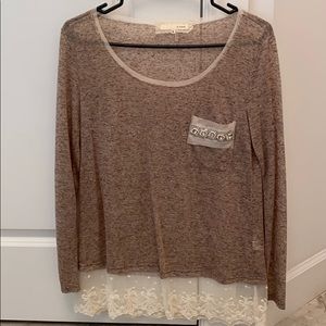 EUC Lace Trim & Jeweled Pocket Long Sleeve, Small